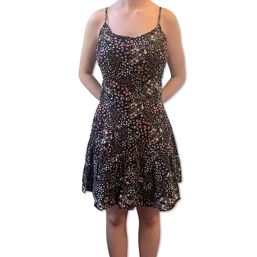 NWT Floral Black Sleeveless Trapeze Dress - Womens Juniors Size M - Wild Fable - Picture 3 of 4